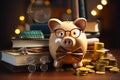 Golden Prosperity: A Radiant Piggy Bank amidst Wealth and Wisdom Royalty Free Stock Photo