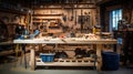 Organized Woodworking Haven: Tools, Lumber, and Sawdust