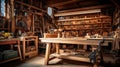 Organized Woodworking Haven: Tools, Lumber, and Sawdust