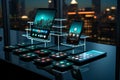 Connected Tech: Vibrant Mobile Screens on Sleek Black Glass