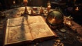 Vintage Leather-Bound Map Unfurled in Sunlit Attic