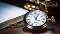 Timeless Elegance: Vintage Pocket Watch on Mahogany Desk