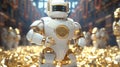 Captivating close up portrait of an exquisitely designed 3d golden and white robot Royalty Free Stock Photo