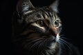 Portrait of a tabby cat on a dark background close up Ai generative