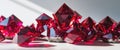Captivating Close Up of Ruby Red Crystals Displaying Faceted Surfaces and Intense Color Saturation for Gemstone