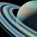 Stunning view of Saturn\'s majestic rings showcasing cosmic beauty and intricate celestial design a Royalty Free Stock Photo