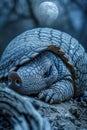 Captivating Close Up of a Serene Armadillo Resting Under Moonlight with Textured Scales Detail