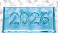 Year 2026 in Blue Ice Block with Bokeh Background Royalty Free Stock Photo