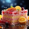 Close up shot of a Fruit cake on fancy table,