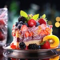 Close up shot of a Fruit cake on fancy table,