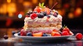 Close up shot of a Fruit cake on fancy table,