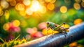 Tiny Cricket Perched on a Pipe A TiltShift Macro of a Charming Garden Insect Royalty Free Stock Photo