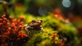 A captivating close-up of a tiny frog nestled within lush