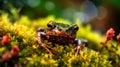 A captivating close-up of a tiny frog nestled within lush, Royalty Free Stock Photo