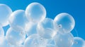 Translucent White Balloons Floating in Clear Blue Sky - Vibrant and Serene