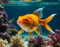 Captivating Close-Up of a Vibrant Goldfish in Sea, Generative AI