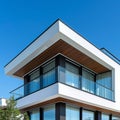 Captivating close up white villa embracing contemporary luxury under clear blue skies