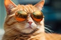 Captivating closeup, ginger cat channels style with trendy sunglasses