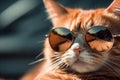 Captivating closeup, ginger cat channels style with trendy sunglasses