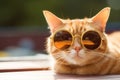Captivating closeup, ginger cat channels style with trendy sunglasses