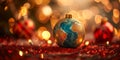 Captivating Closeup Of Globeshaped Christmas Bauble Exuding Festive Charm Global Celebration, Copy Space