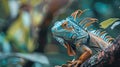 captivating closeup of an iguana resting peacefully on a tree branch in its natural habitat Royalty Free Stock Photo