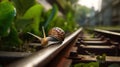 Tiny Wonders: Closeup of a Snail on a Rail