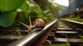 Serenity Unveiled: Closeup of a Snail on a Rail