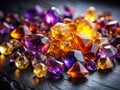 A Captivating Cluster of Amethyst Citrine and Ruby Gemstones Set Against a Striking Slate Background A Visual Symphony Royalty Free Stock Photo