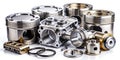 Detailed CloseUp Collage of Engine Piston Group Components Pistons Gaskets and Supporting Parts Highlighting Precision Royalty Free Stock Photo