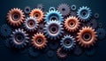 A captivating composition showcasing a mesmerizing interconnected gear system, where each gear is Royalty Free Stock Photo