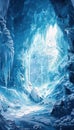 Captivating 3d art of a serene ice cave with azure walls and ethereal light creating depth Royalty Free Stock Photo