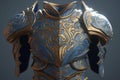 Ai Generative Bronze armor of the medieval knight on a dark background close-up 3d illustration