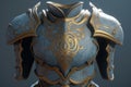 Ai Generative Bronze armor of the medieval knight on a dark background close-up 3d illustration