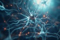 3D illustration of neuron cell, brain cell, neurons, nervous system, abstract background Ai Generative Royalty Free Stock Photo