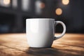 White coffee cup mockup on a table against a black background. 3d illustration Ai generative Royalty Free Stock Photo