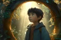 Ai Generative Portrait of a boy in the forest. 3D illustration