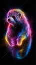 A captivating 3D laser exploded hologram design showcases a mesmerizing, vibrant binturong Royalty Free Stock Photo
