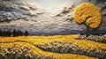 Captivating 3d Paper Artwork On A Hill: Yellow And Gray Impasto Landscapes Royalty Free Stock Photo