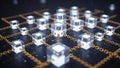 Blockchain Network with Glowing Cubes and Golden Chains Royalty Free Stock Photo