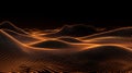 Abstract Digital Terrain Grid Waveform with Glowing Orange Data Lines on Black Background Royalty Free Stock Photo