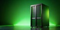 Sleek Server Tower Silhouette Against a Vibrant Green Background A Minimalist 3D Render for Network Infrastructure
