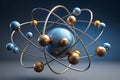Futuristic Abstract 3D Atom Model with Orbiting Particles Royalty Free Stock Photo