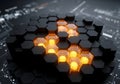Futuristic Hexagonal Grid with Glowing Orange Energy Cells Royalty Free Stock Photo