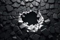 Captivating 3D render showcasing a fractured black wall