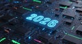 Digital future 2026 on illuminated microchip Royalty Free Stock Photo