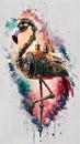 A captivating 3D render of a steampunk-inspired brass robot flamingo Royalty Free Stock Photo