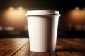 Ai Generative Blank paper coffee cup mockup on wooden table in cafÃ©. 3d rendering