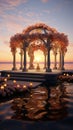 Captivating 3D rendering of a wedding pavilion, sea sunset in the background Royalty Free Stock Photo