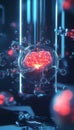 A captivating 3d visualization of endorphins engaging brain receptors in a futuristic lab setting